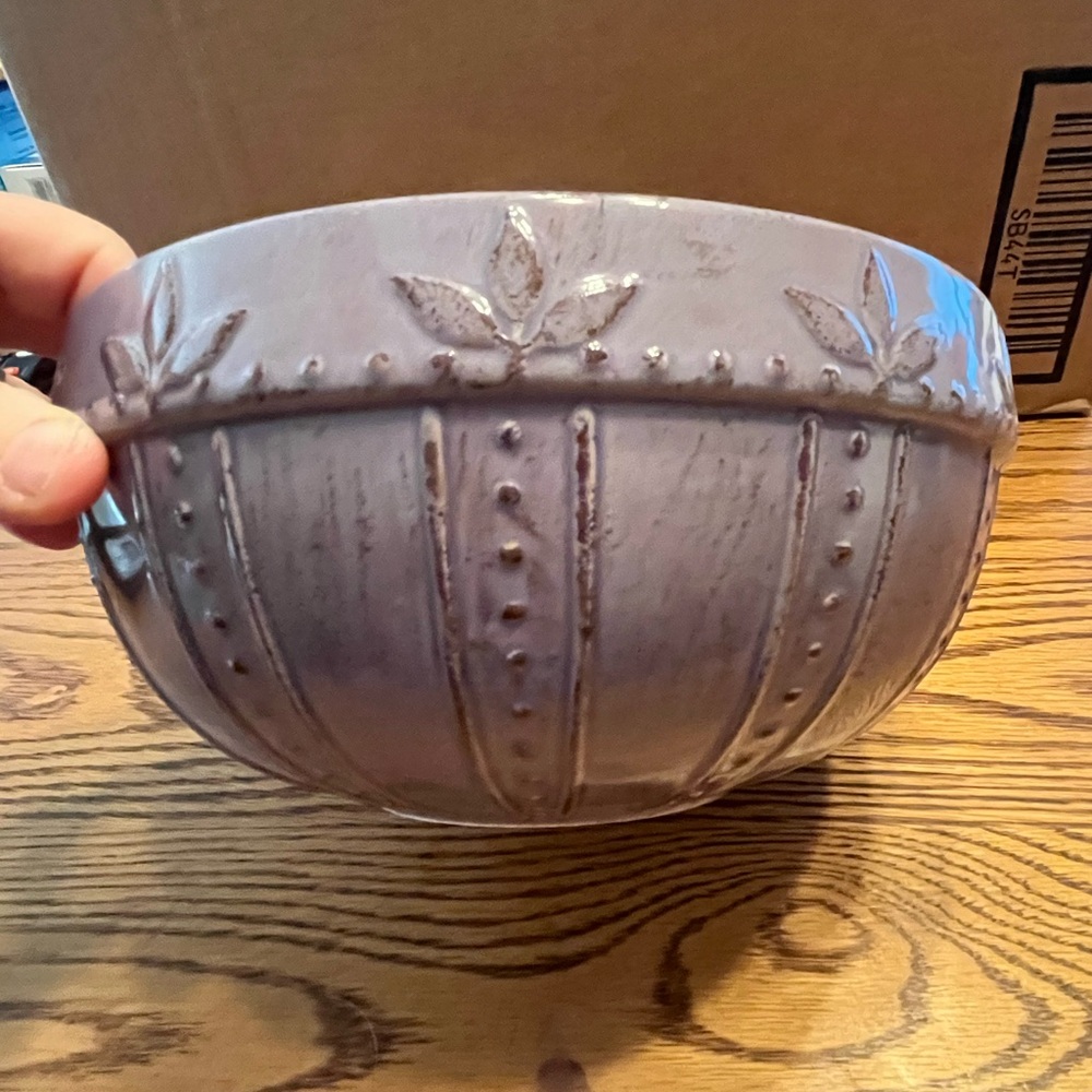 Plum, Embossed Leaves & Dots Pattern: Sorrento Grappa By Signature Mixing Bowl